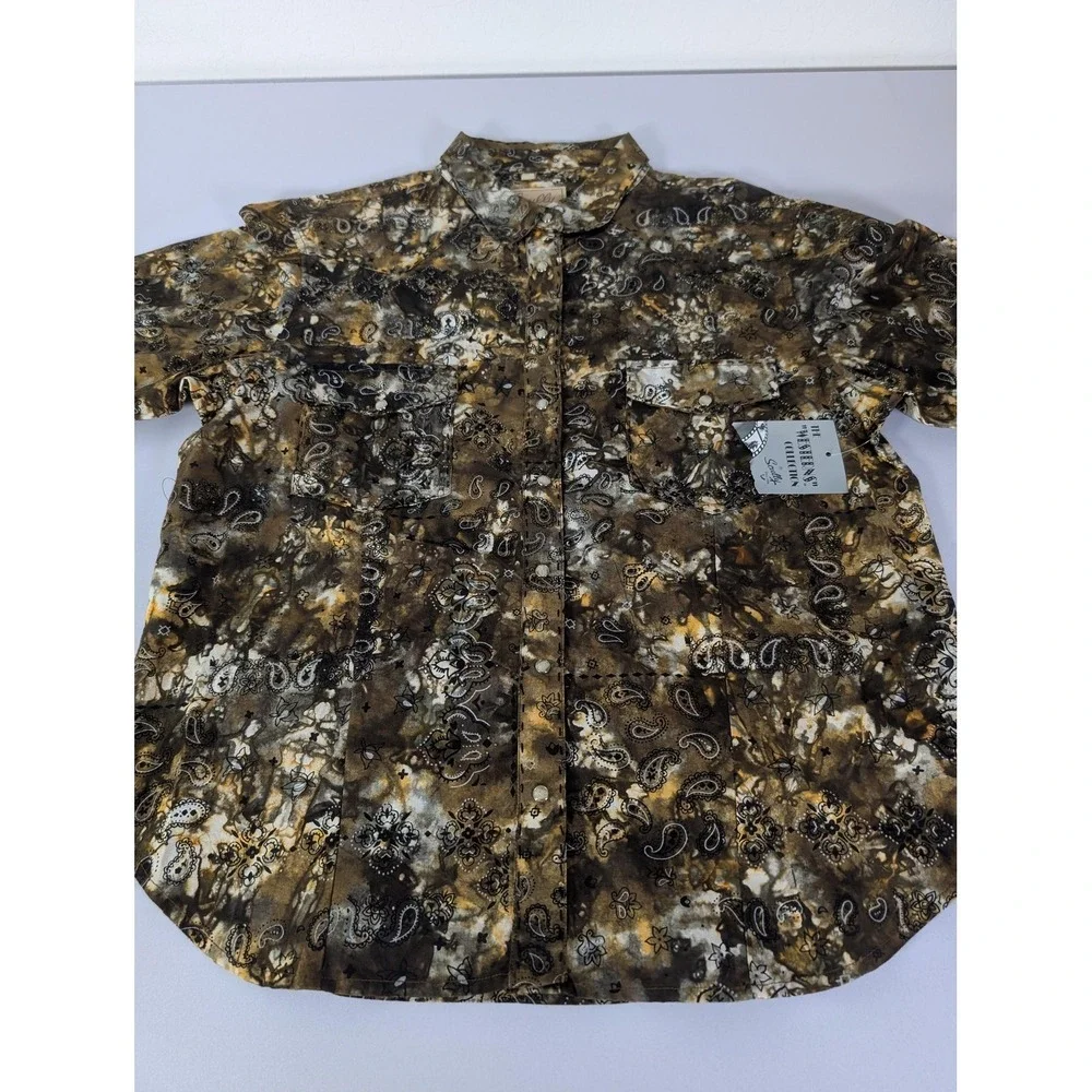 Scully Shirt Womens XL Brown Western Paisley Snap Button Long Sleeve Cowboy